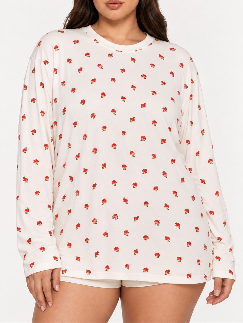 SKIMS Boyfriend Mushroom Print Long Sleeve Tee Ivory Modal Cotton 2X Loungewear